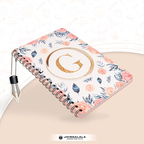 Image of Jhingalala Diaries - A5 Hardbound Floral Design Diary Cover With Initial Letter Wiro Notebook Diary With Dangler I Spiral Notebook With Planner and Calendar 2024 I 160 Undated Ruled Pages (Initial G)