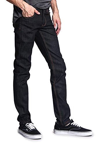 Victorious Men's Skinny Slim Fit Stretch Raw Denim Jeans Dl936 - Black/Timber - 34/34 #TOP3