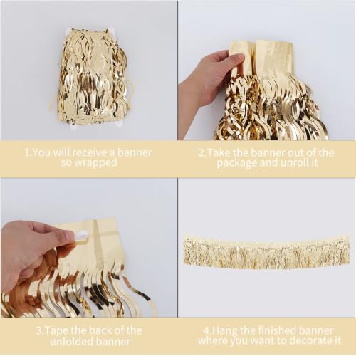 Image of BEISHIDA 3 Pack Champagne Wavy Foil Fringe Garland 30ft Tinsel Wall Decor