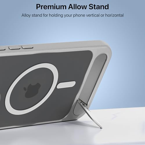 Image of eller sante Zenon Magpro Back Cover Case for iPhone 16 Pro Max Scratch Resistant Camera Screen Protector TPU Shockproof with Stand Holder Mag-Safe Wireless Charging- Silver