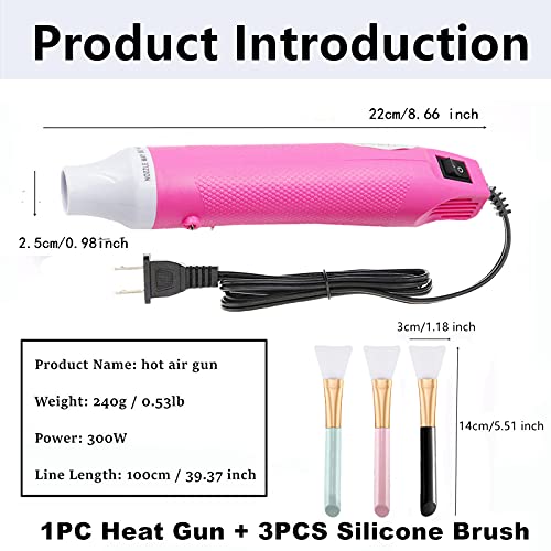 Heat Gun For Crafts, Mini Heat Gun For Epoxy Resin, 300W Portable Diy Acrylic Resin Craft, Dryer Crafts Heat Tool For Cup Turner, Shrink Wrapping, Crafts Embossing, Resin Bubble Remover (Pink) #TOP1