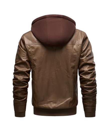 Image of FTIMILD Men's Leather Jacket Motorcycle Jacket Windproof PU Vintage Bomber Jacket with Removable Hood