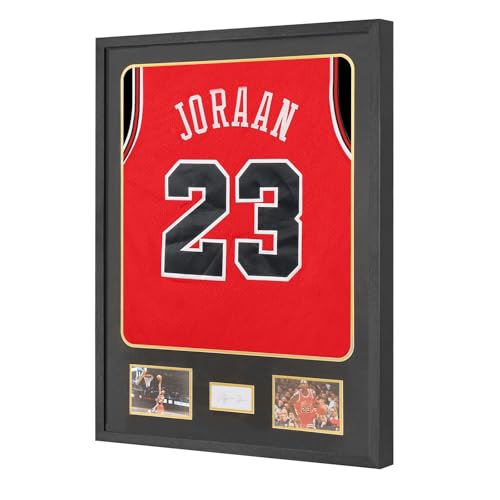 Image of Jinchuan Jersey Frame Display Case with Tempered Glass - Jersey Display Case with Mat -Wall Mount Jersey Shadow Box with Black Mat for Footbal Basketball Sport Shirts, Photos and One Signature,Black