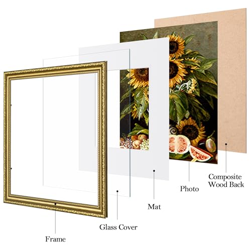 Image of eletecpro 12x12 Vintage Picture Frame, Glass Cover, Gold, 2-Pack | Display Photo 8x8 with Mat or 12x12 without, Wall Mount