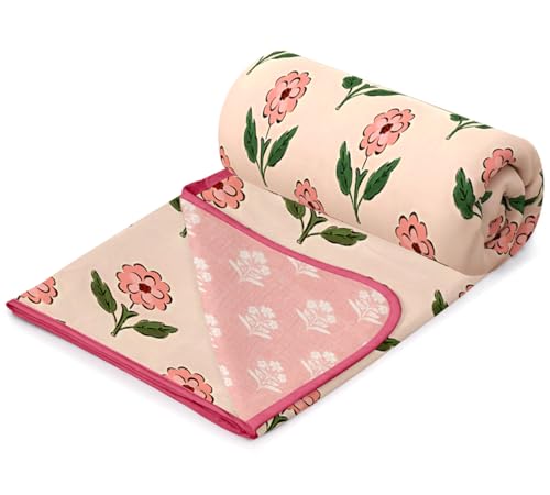 Image of Homestan Reversible All Season Cotton Feel Dohar for Single Bed,Soft Light Weight AC Blanket /Comforter for Summer /Winter /Monsoon (58x86 Inches, Blossom Blush)