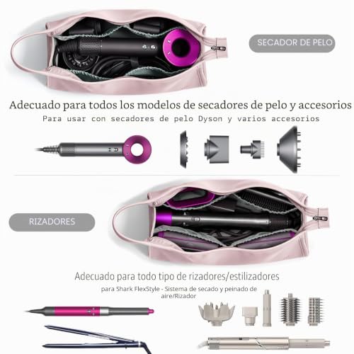 Miniatura 2 de Veki Bolsa De Almacenamiento Compatible Con Dyson Airwrap Styler Y Dyson Supersonic, Funda De Viaje Para Secador De Pelo Dyson Y Shark, Bolsa Protectora De Viaje De Rizador De Pelo Rosa, Triángulo
