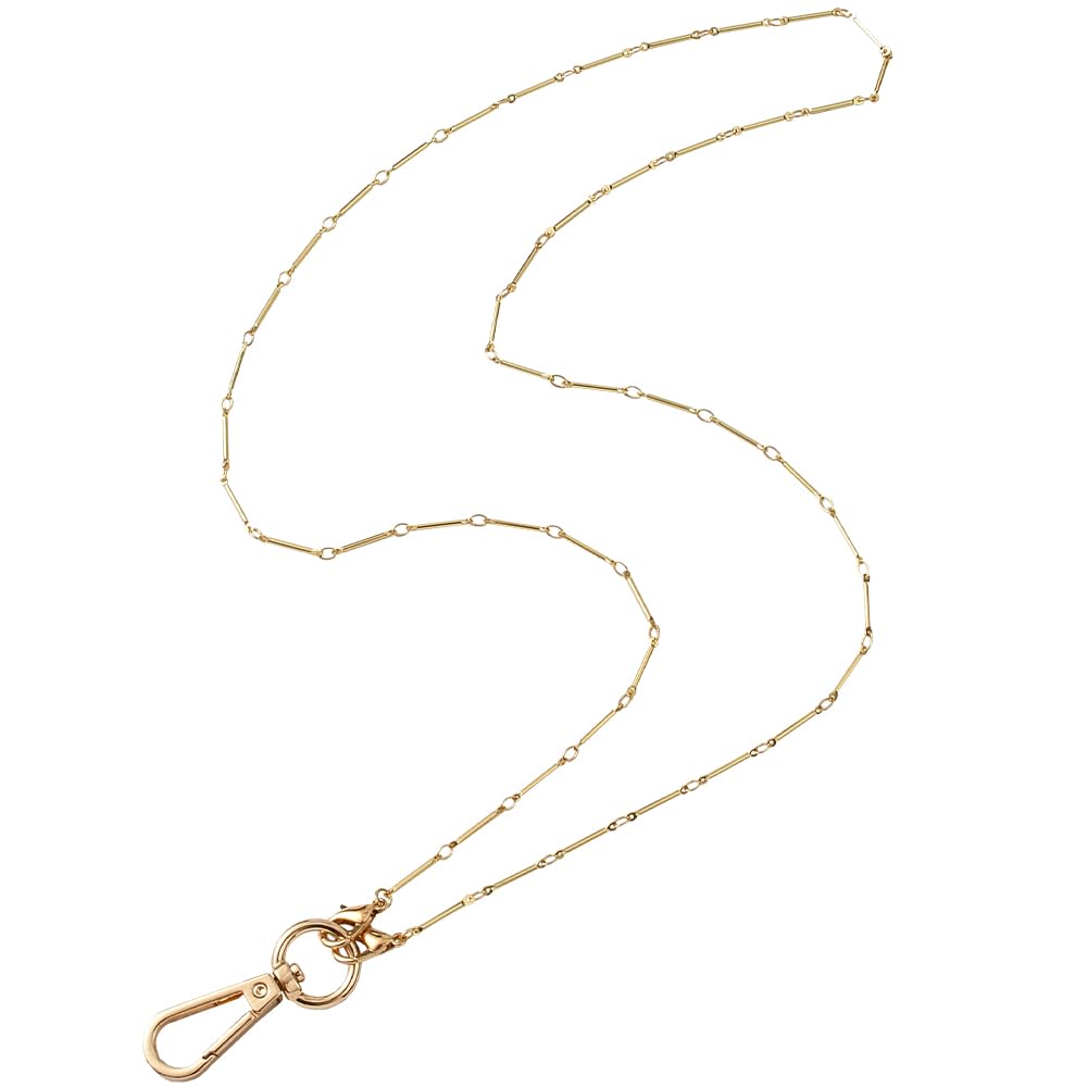 SUNNYCLUE 1 Box Real 18k Gold Plated Office Badge Lanyard ID Badge Neck Lanyard Metal Brass Fashion ID Name Card with Golden Swivel Lobster Clasps Necklace Chain for Company Office Worker Card Tag
