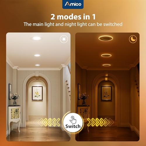 Amico 12 Pack 5/6 Inch LED Can Lights with Night Light, 5CCT Retrofit Recessed Lighting Selectable 2700/3000/4000/5000/6000K, Dimmable, 12W=110W, 1100LM Downlight - ETL & FCC by Amico - Used condition - Image 2