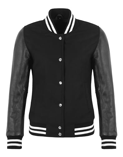 Veste bomber baseball femme laine et manches cuir véritable biker