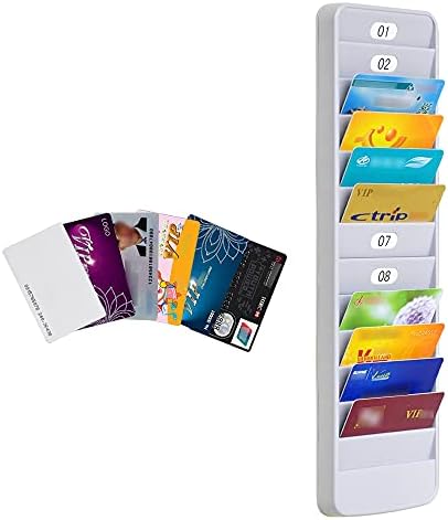 JMIUHACOU Card Rack,Badge Rack,12 Pockets, Durable Plastic, Keeps ID Cards, Room Cards, VIP Cards & Other Identification Cards,Includes self-Adhesive Number Labels (12slot)