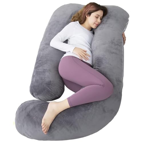 Pregnancy Pillow for Sleeping Grey U-Shaped Full Body Maternity Pillow and Maternity Support with Replaceable and Washable Velvet Cover