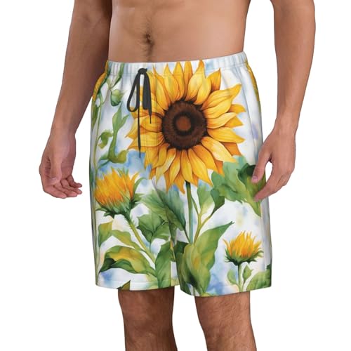 Men's Swim Trunks Watercolor Sunflower Flower Quick Dry Board Shorts Mens Bathing Suit Beach Swimwear with Pockets4