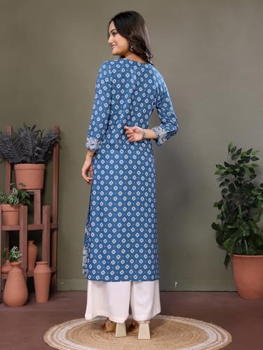 Image of rangita Rayon Calf Length Embroidered Straight Kurti | Kurta for Women