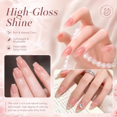 Image of AZUREBEAUTY 18ML Nude Pink Gel Nail Polish | Sheer Translucent Natural Jelly Color Soak Off UV /LED Nail Lamp French Nail Art Gifts for Women