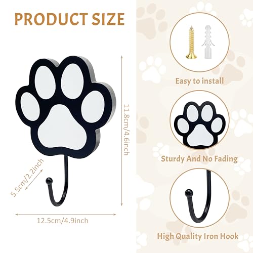 Wooden Dog Paw Wall Mounted,Dog Leash Holder Cute Key Holder for Wall,Dog Decor,Coat Hook for Wall Decorative Home Farmhouse Indoor,Dog Themed Gifts,Great Gift for Dog and Cat Lovers, Black - Image 3