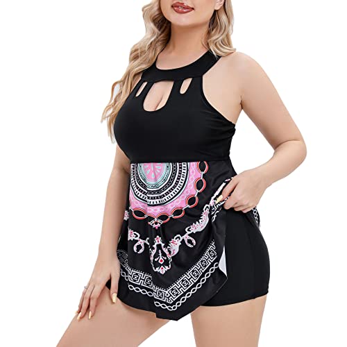 Femme Bikini Maillot de Bain Deux Piece, Femmes col haut maillot de bain 2 pièces maillot de bain bohème ethnique maillot de bain avec shorty bas grande taille plage maillot de bain Sexy Bikini Brassi Cover