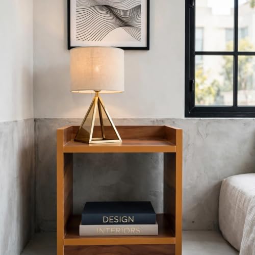 Image of SBF Furniture Engineered Wood Side Table with Storage Shelf, Modern End Table for Living Room, Bedroom & Sofa, Wooden Nightstand with Open Shelves (Yellow)