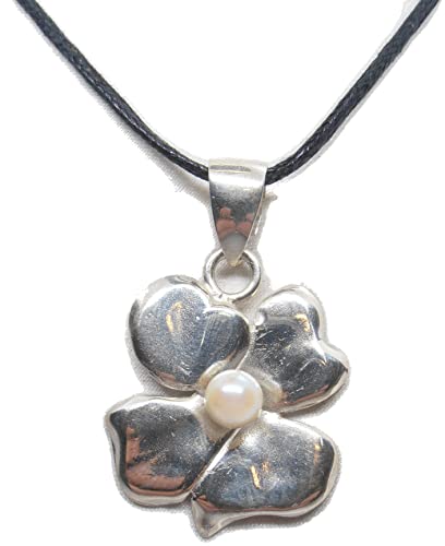 Pendentif fleur en argent 925 et perle de culture véritable