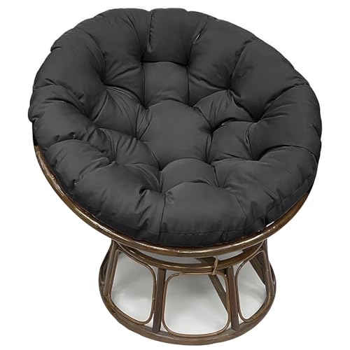 ANMINY Papasan Chair Cushion 48 Inch Waterproof Round Outdoor Soft Breathable Tufted Egg Hanging Chair Cushion with Non-Slip Tie & Removable Cover, Black