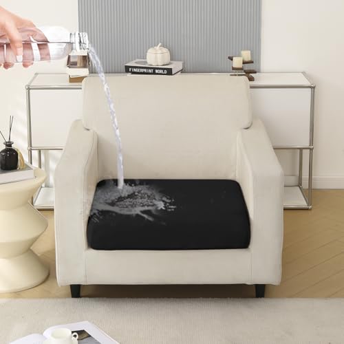 Image of HOKIPO 100% Waterproof Stretchable Seat Couch Cushion Cover, 1 Seater, Black (AR-5352-BLK)