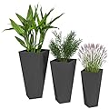 Outsunny Set of 3 Tall Planters, 28.75", 24.5", 20.5", MgO Indoor Outdoor Planters with Drainage Holes, Stackable Flower Pots for Garden, Patio, Balcony, Front Door, Black