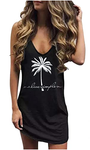 Image of CHUNTIANRAN Mini Dress for Women Swimsuit Coverup Beach Hawaiian Tank Dress | Country Concert Outifts for Women Summer Dress Vacation Outfits