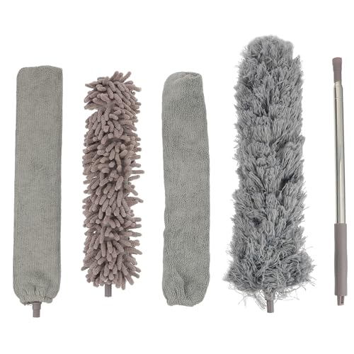 KOMBIUDA Microfiber Dust Brush Set Ceiling Wall Furniture Car Washable Reusable Long Handled Duster