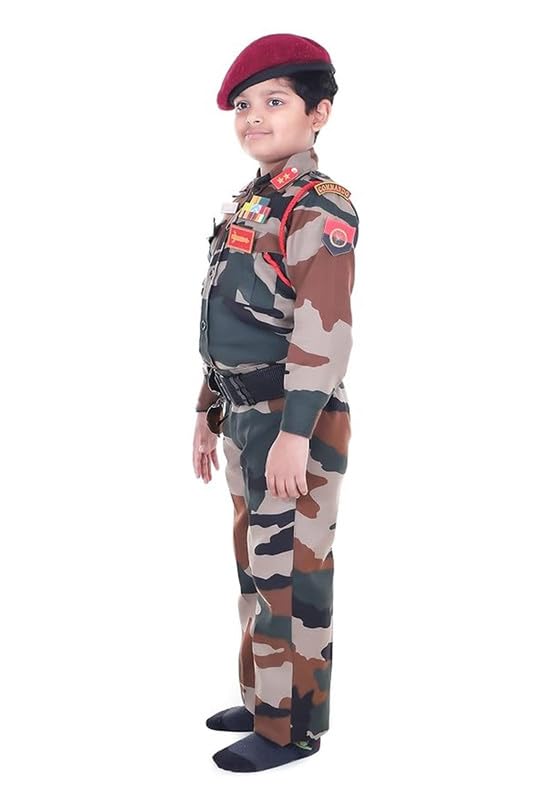 Image of Army Dress for Kids | Indian Military Soldier Fancy Dress Costume | Polyester Fabric | Army Uniform for Boys & Girls | School Fancy Dress, Role Play, Independence Day & Republic Day