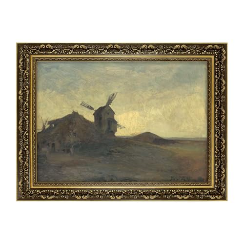 Vintage Framed Windmill Landscape Wall Art Canvas Print Oil Paintings