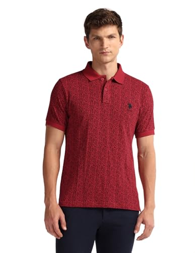 Image of U.S. Polo ASSN. Printed Slim Fit Polo T Shirts for Men - 100% Cotton, Half Sleeves Mens Tshirt