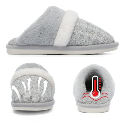 Image of GOEWY Cozy Slippers for Women Indoor and Outdoor Fuzzy House Shoes with Memory Foam Anti-Skid Sole Gifts for Women Mom Ladies