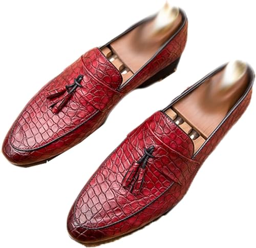 [PUZU] タッセルローファー メンズ 革靴 ローファー ビジネスシューズ クロコ型押し コンフォート スリッポン カジュアル 歩きやすい 通気 滑り止め おしゃれ ドライビングシューズ オペラシューズ 大きいサイズ 通勤 紳士靴 美脚