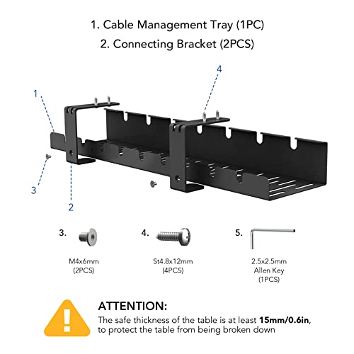FLEXISPOT Under Desk Cable Management Tray, Metal Raceway Wires Cable Tidy Organizer, Office and Home Cable Tray Use for Standing Desk (Black)