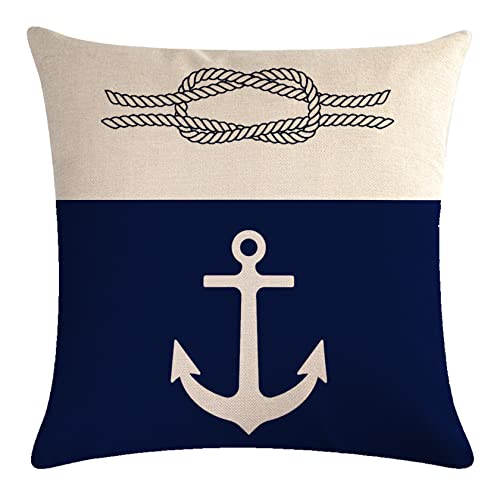 7COLORROOM Set of 4 Nautical Navy Blue Throw Pillow Covers Coastal Sailing Anchor/Compass Cushion Cover Coastal Beach House Decor Pillowcases 18”x18” for Sofa Couch Patio - Image 3
