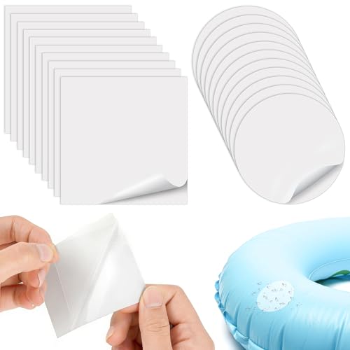 20 Piezas Kit de Reparación de Parches Inflables Autoadhesivos de TPU - Impermeable Transparente (10 Cuadrados 7x7cm + 10 Redondos 6cm Ø) para Piscinas, Colchones de Aire, Juguetes Inflables, Botes