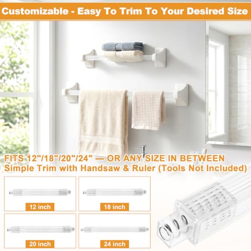 Image of Towel Bar Replacement Rod 24 Inches Bathroom Towel Rack with Adjustable Spring End Wall Mount Replacement Towel Bar for Ceramic Holder Bathroom and Kitchen Towel Rod Storage (Clear Towel Holder)