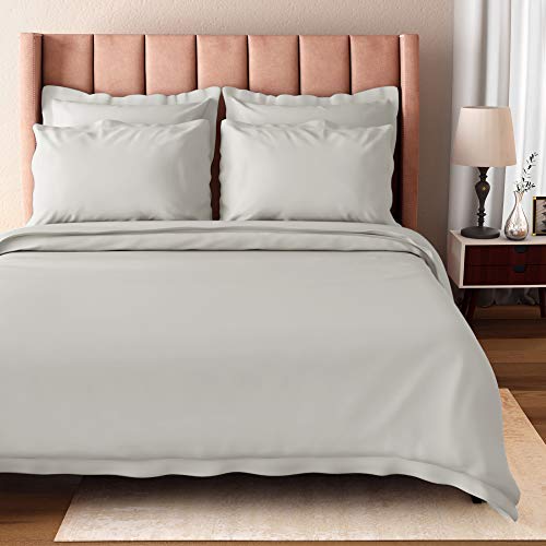 BIOWEAVES 100% Organic Cotton Full Queen Duvet Cover Set, 3-Piece, 300 Thread Count Sateen Weave GOTS Certified Comforter Cover with Buttoned Closure and 2 Pillow Shams – Light Grey, 90x90 inches