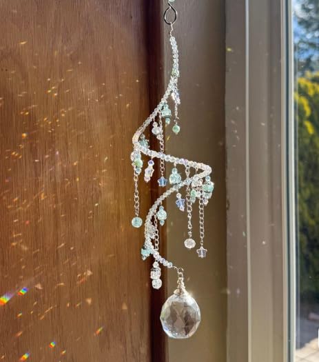Mannikin Crystal Suncatcher Rainbow Maker, Hanging Dream Catcher with Beads and Bells, Boho Wall Decor for Home and Bedroom