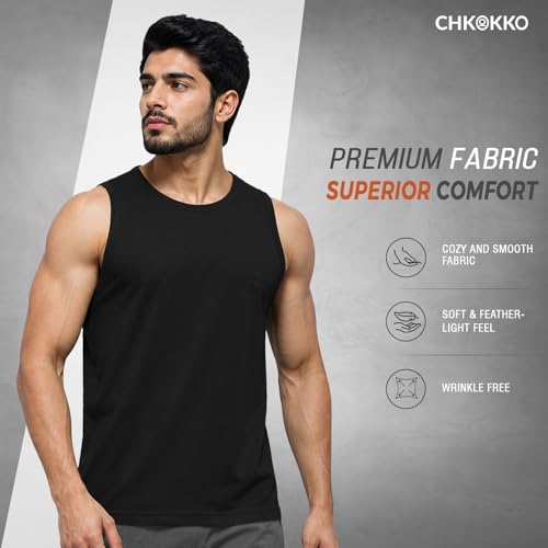 Image of CHKOKKO Sleeveless T Shirts Gym Vest for Men Workout Solid Premium Cotton Blend Tank Top for Man Running Vest Sando Gym Wear Lightweight Breathable Casual Summer Wear Boys