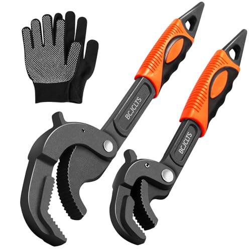 Pipe Wrench Set, 10” and 15” Self Adjusting Wrench 2-Piece Plumbing Tools for 0.55“-2.36”/14-60mm Standard Nuts, Irregular Nuts,Pipes Use