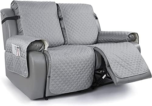 Recliner Sofa Cover 1-Pieces Anti-Slip Couch Covers for Reclining Couches 3 Seat Water Repellent Sofa Slipcover for 3 Cushion Couch Quilted Pet Dog Furniture Protector (Light Gray,2 Seater 52")