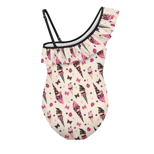 Image of Girls One Piece Bathing Suit,Slim-Fit Ruffle Strap Swimsuit with Adjustable Strap Quick Dry Summer Beach Swim Suit