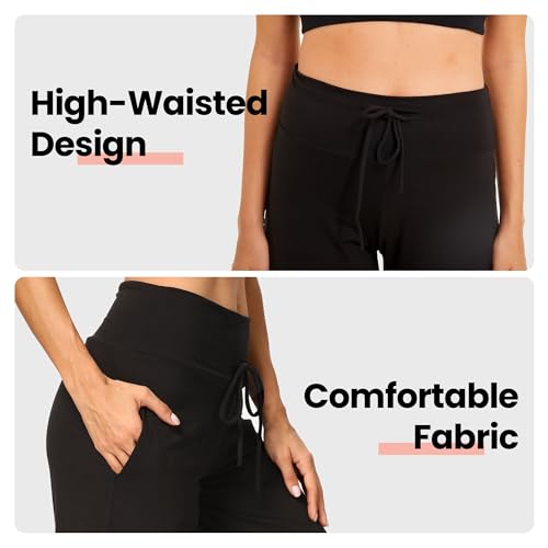 Women's High Waist Pocket Wide Leg Trousers - Comfortable, Loose, Casual for Work, Travel, Workout.2