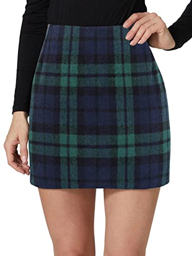Kinghua Womens Wool Plaid Mini Skirt Fall Winter High Waisted Bodycon Pencil Skirt - Image 4