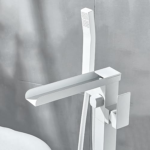 Mitigeur îlot cascade blanc avec douchette 2 modes et bec 360°
