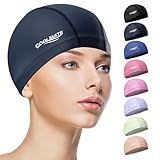 COOLMATE Fabric Swim Cap for Adult Women Men Kid 3 4 6 8 14 16, Silicone Water Resistant Layer, Cloth Swim Cap Gifts for Swimmers, Lightweight and Comfortable for Pool, Lap Swimming (Legend Ink, M)
