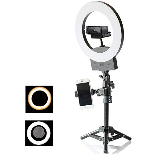 10inch 3200K~6500K Dimmable Selfie Ring Light with Mini Adjustable Light Stand,Makeup Mirror and Phone Holder, Perfect Desktop LED Lamp for Vlogs,YouTube Channel,Makeup