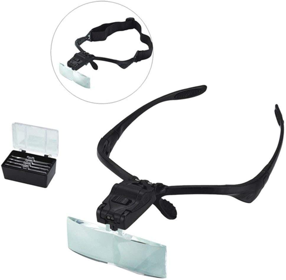 Lupa Frontal, Manos Libres, con Lámpara Led, 5 Juegos De Lentes HD 1X 1.5X 2X 2.5X 3.5X, Gafas De Lectura, para Periódicos, Soldadura, Reparación Y Mantenimiento De Joyería.