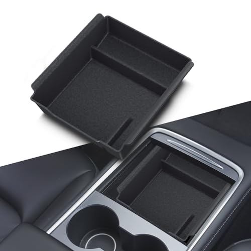 BANKKY Center Console Organizer Tray for Tesla Model 3/Y Accessories 2023 2022 2021, Easy to Install with Smooth Slide Storage Box, Durable ABS & Velvet Anti-Scratch