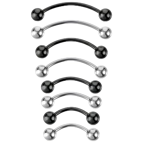 8 Pcs 20G Curved Barbell Piercing Jewelry Stainless Steel Snake Eye Tongue Rings 4 Sizes Vertical Labret Lip Jewelry Eyebrow Piercing Belly Button Ring Eyebrow Ring For Women (6mm 8mm 10mm 12mm)